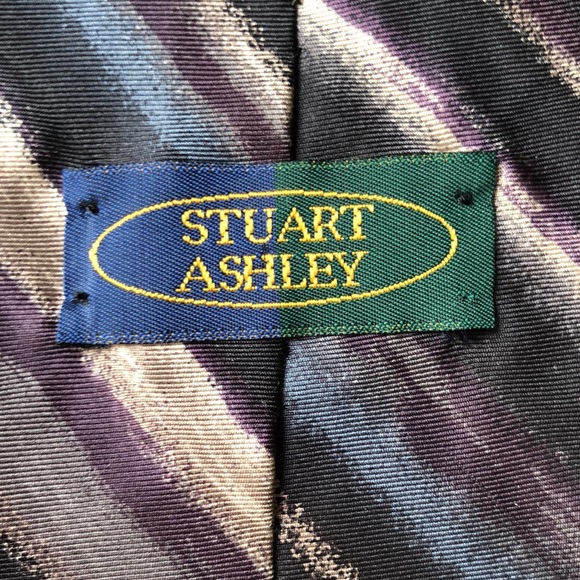 Stuart Ashley silk tie Grey, black, ivory, muted steel blue and plum, luxurious - Picture 4 of 15